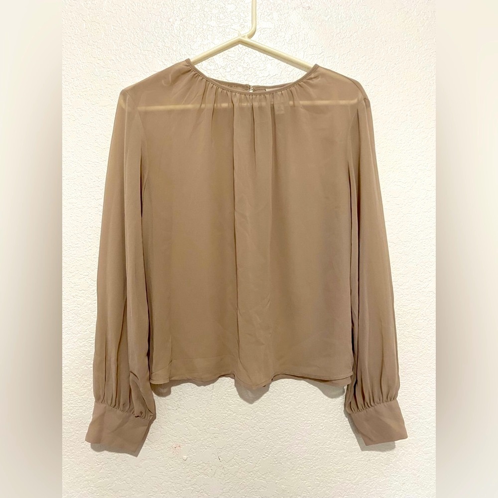 Worthington Taupe Blouse Womens XS Long Sleeve Sheer Work Top